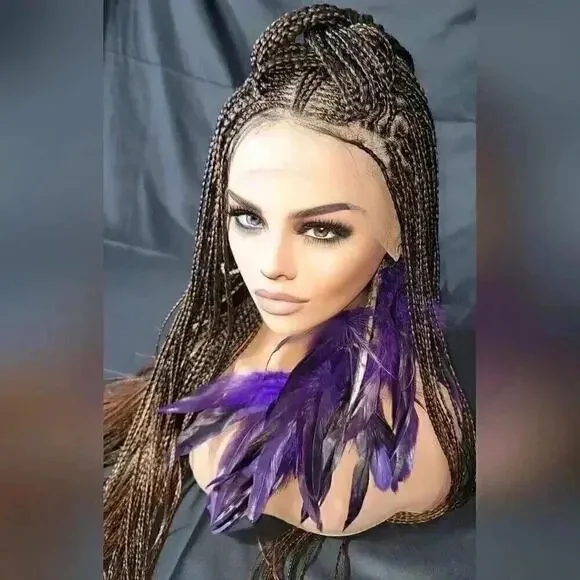 Premium Handmade Auburn Ombre Braided Wig with Box Braids & Cornrows - NWT - Picture 6 of 8